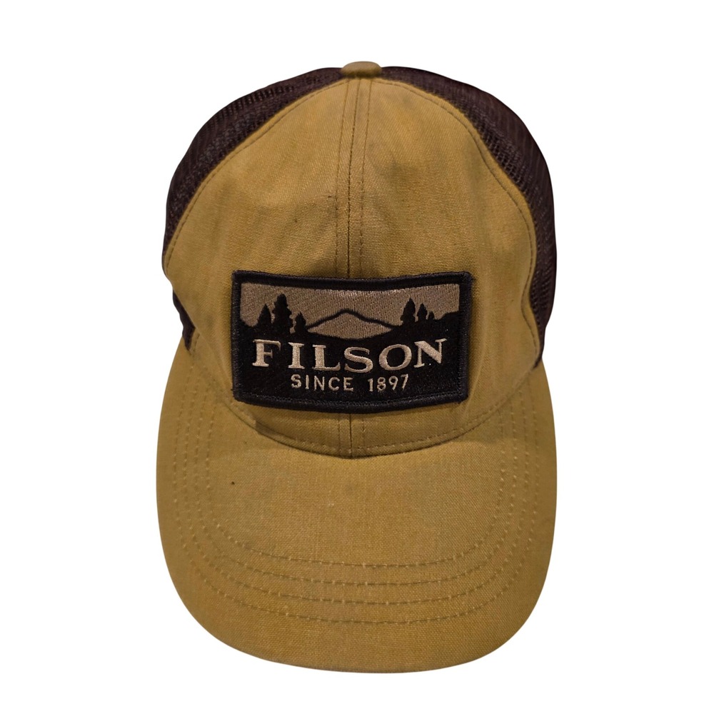 Filson Logger Mesh Trucker Cap Hat Tan Brown Brass Clasp Outdoor Hunting